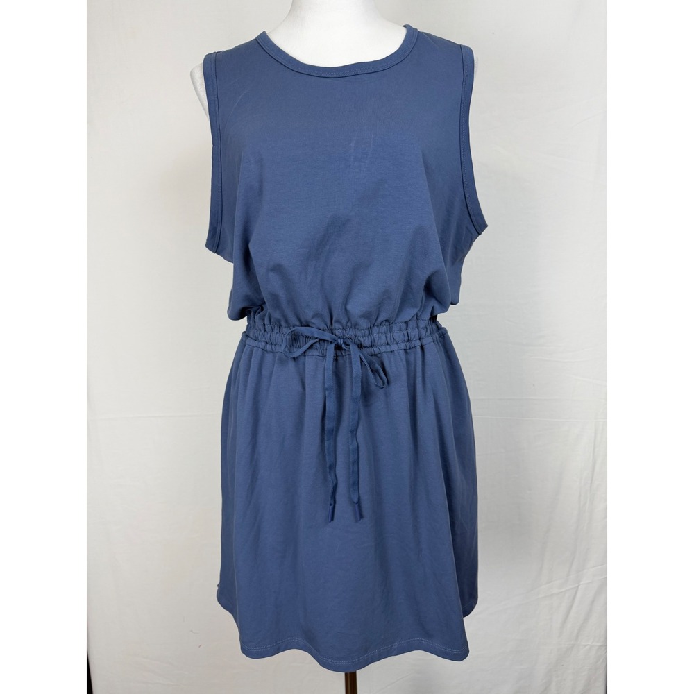 Member's Mark Tank Dress Women XL Blue Drawstring Waist Sleeveless Cotton Blend